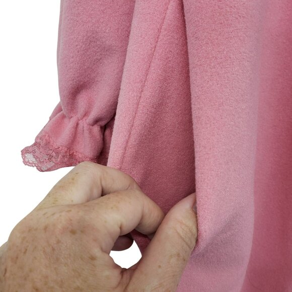 Vintage Vassarette Velvelour Velvet Pink Lace Ruffle House Coat Robe 1970s - Picture 7 of 13